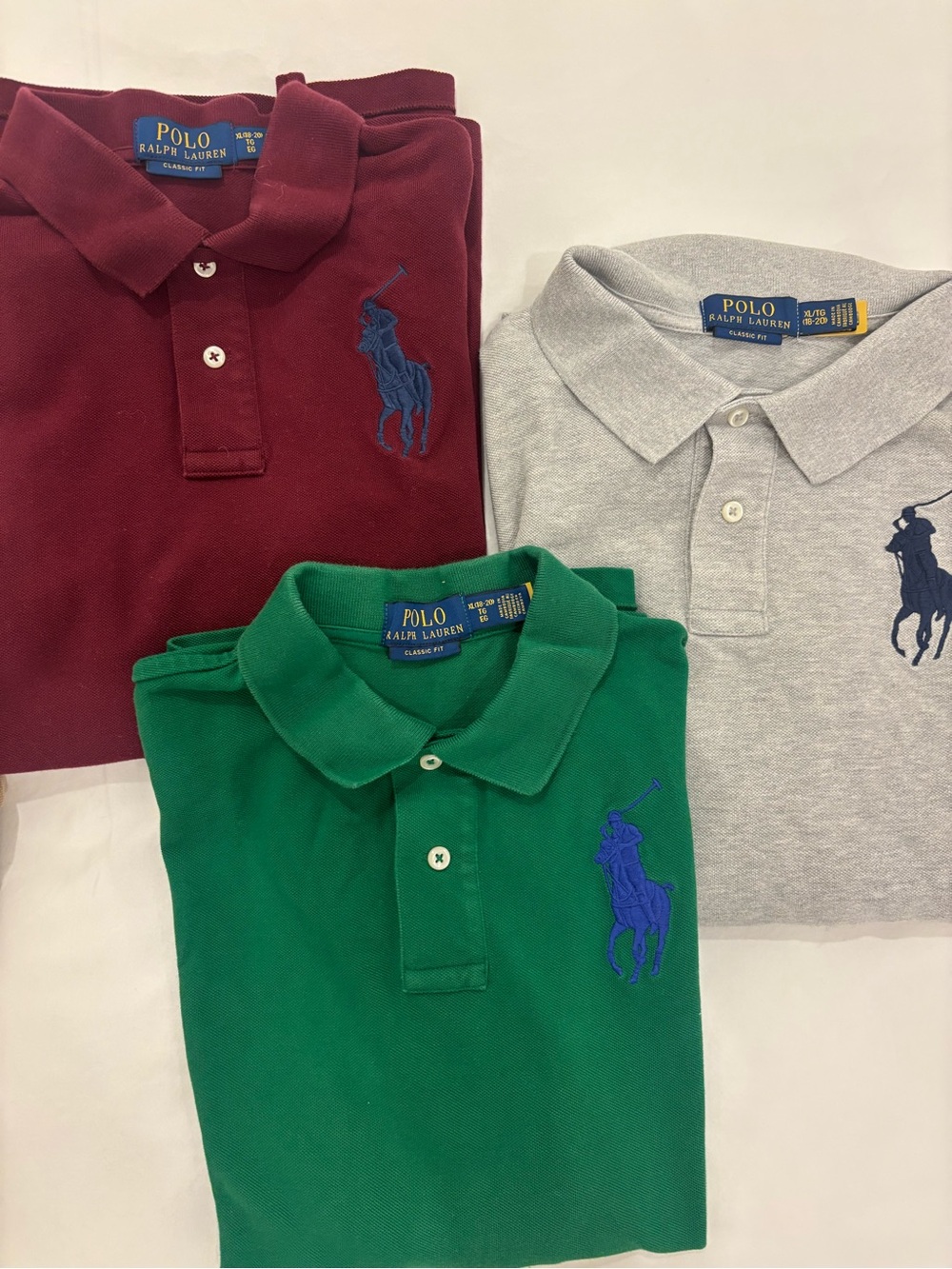 Lot of 3 Polo by Ralph Lauren Kids' big pony long sleeve Polo Shirt 18/20 XL